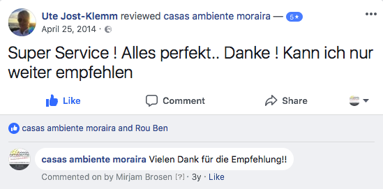 Facebook Post, 5 Star rating by Ute Jost on 25-04-2014