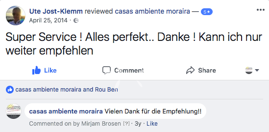 Facebook Post, 5 Star rating by Ute Jost on 25-04-2014